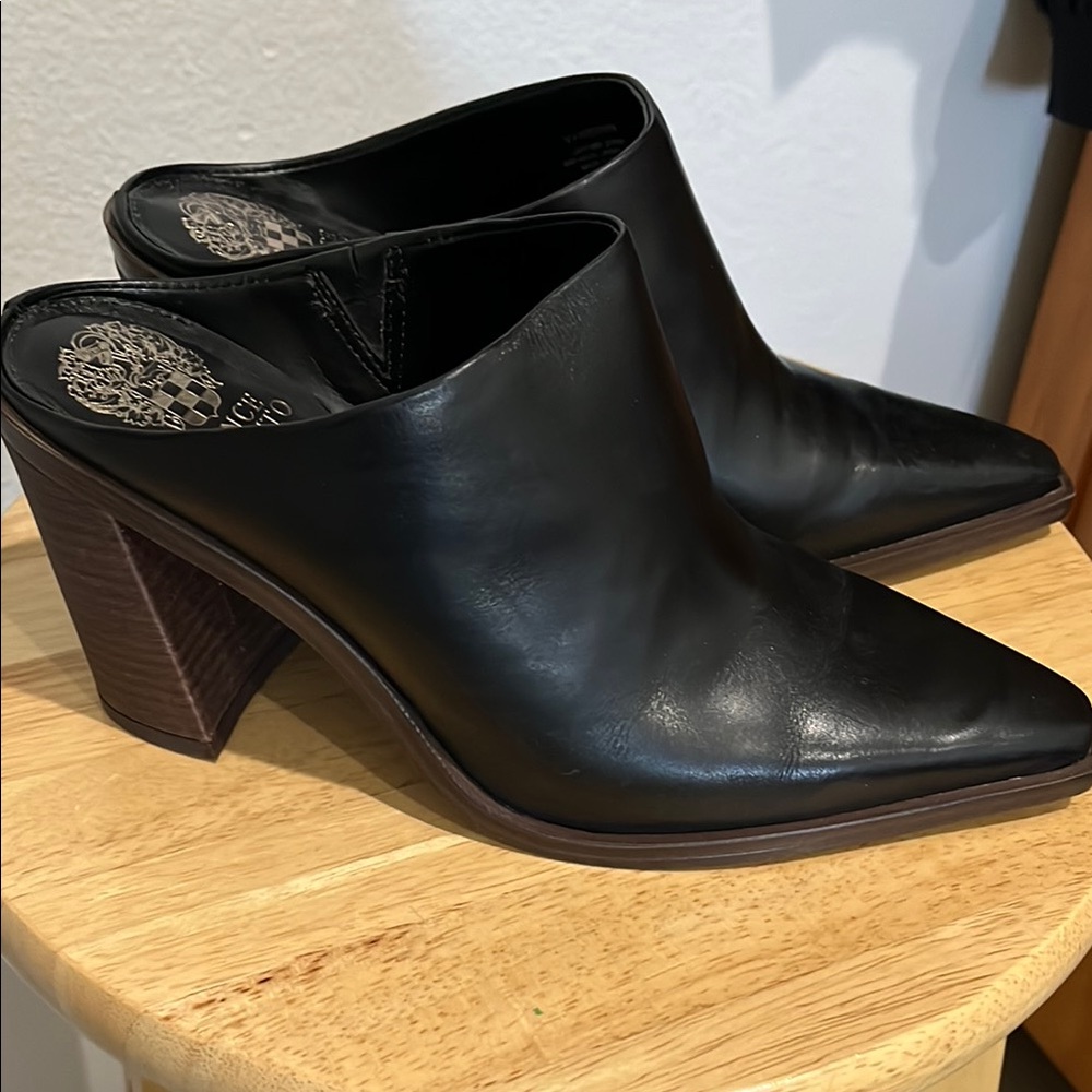 Vince Camuto Black Mules with Wooden Block Heel